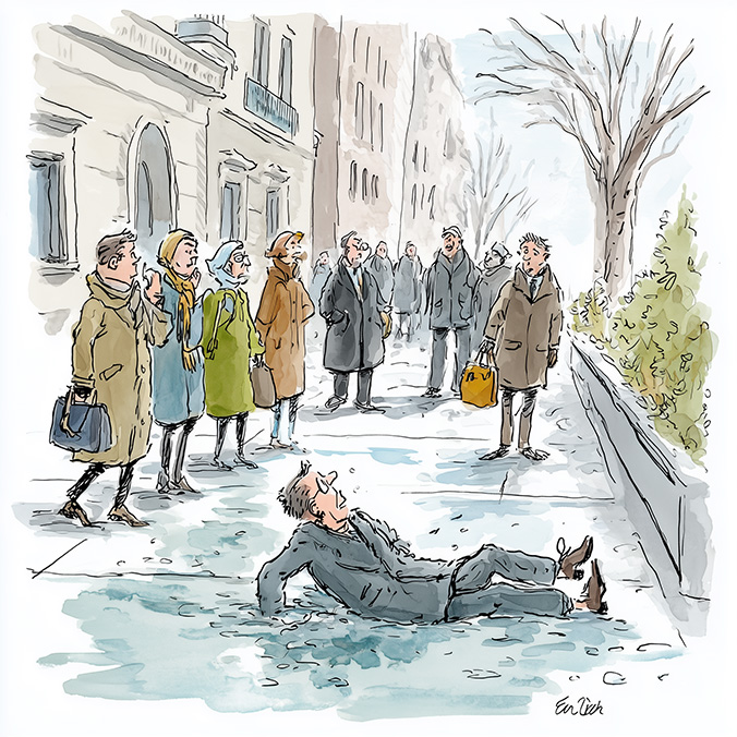 Sidewalk scene — safety and AI interaction